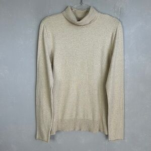 Duluth women size L Shiftless turtleneck sweater beige stretchy cotton ribbed